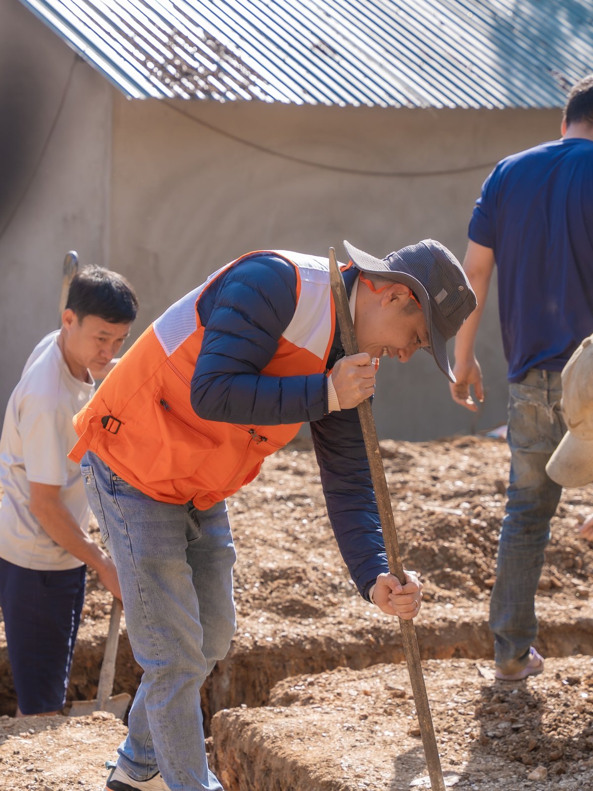 Construction crew working together on site
